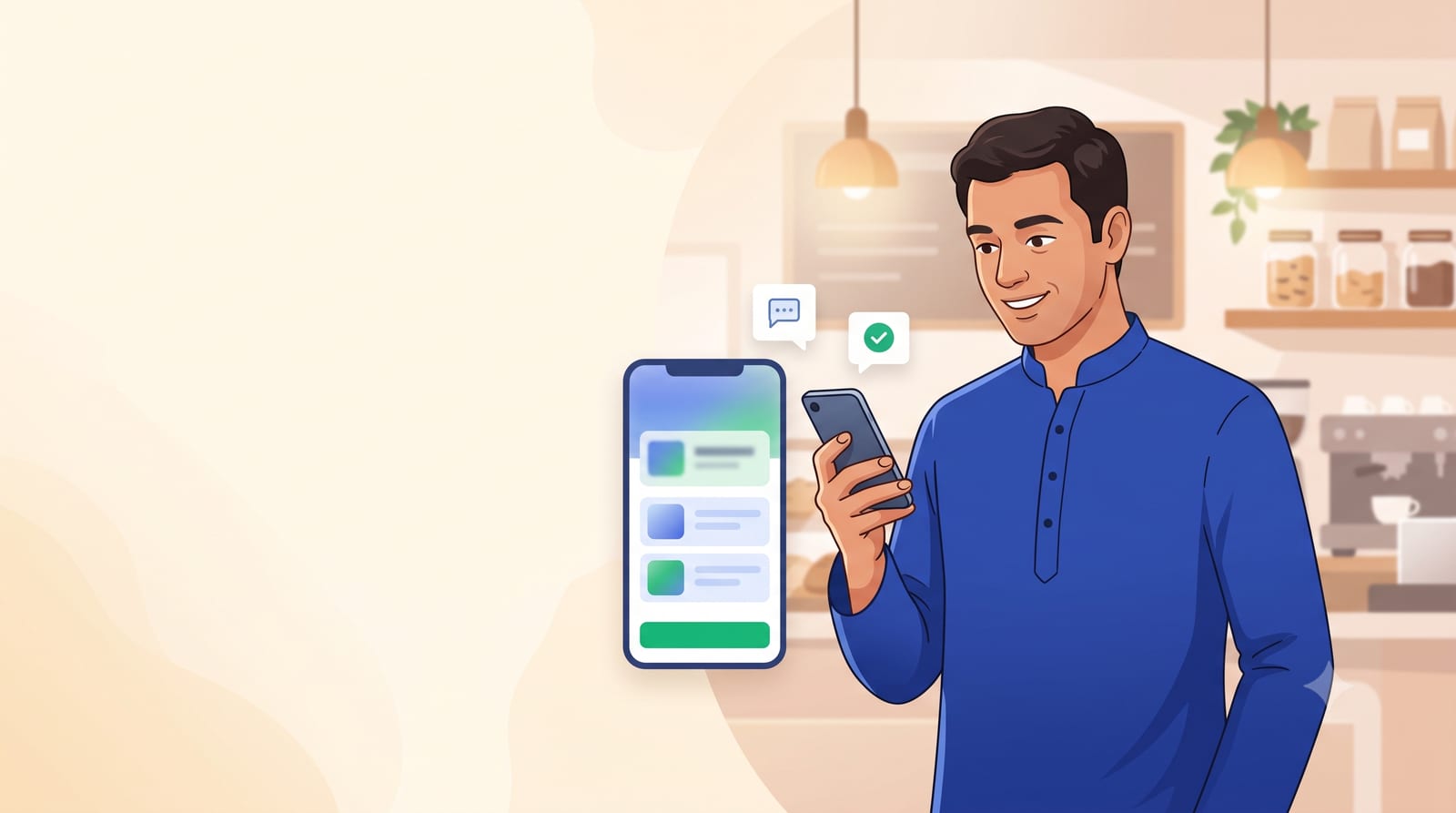 Business owner managing their store profile and WhatsApp orders on a phone